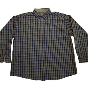Panhandle Mens button Up long sleeve Blue/Brown Checkered Casual Western Shirt.